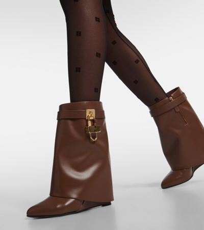 Shop Givenchy Shark Lock Leather Ankle Boots In Brown