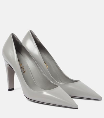 Prada Pointed-toe Leather Pumps In Gray