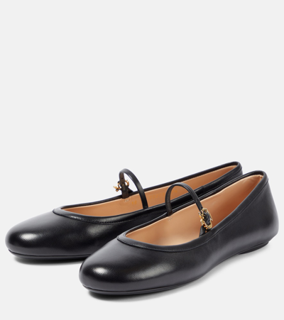 Shop Gianvito Rossi Carla Leather Mary Jane Ballet Flats In Black