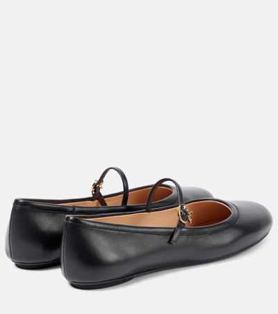 Shop Gianvito Rossi Carla Leather Mary Jane Ballet Flats In Black