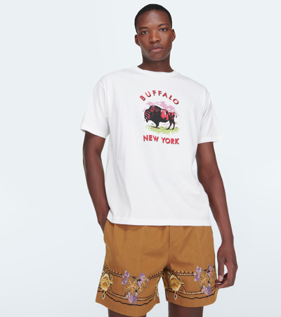 Bode Slim-fit Printed Cotton-jersey T-shirt In White