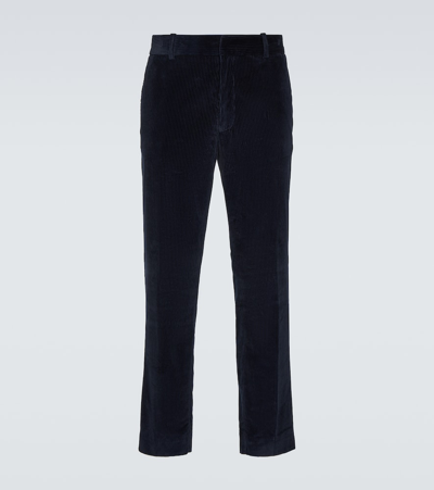 Shop Moncler High-rise Corduroy Trousers In Blue