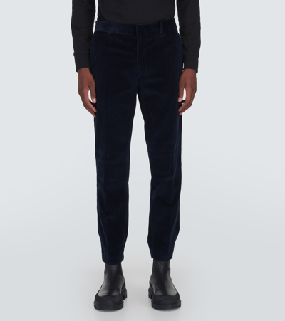 Shop Moncler High-rise Corduroy Trousers In Blue