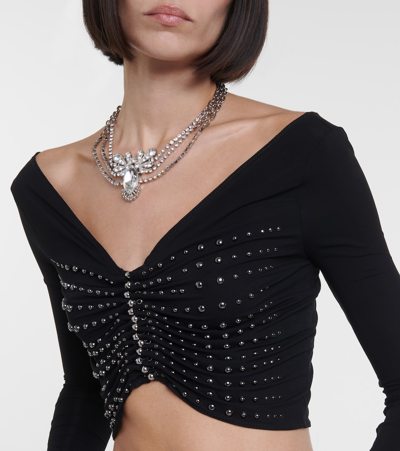 Rabanne Stud Detail Long Sleeve Crop Top In Black