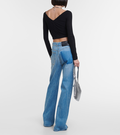 Rabanne Stud Detail Long Sleeve Crop Top In Black