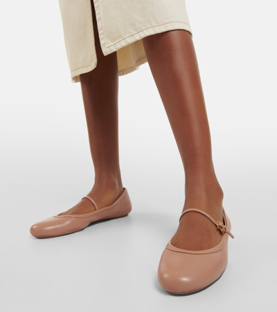 Shop Gianvito Rossi Carla Leather Ballet Flats In Beige