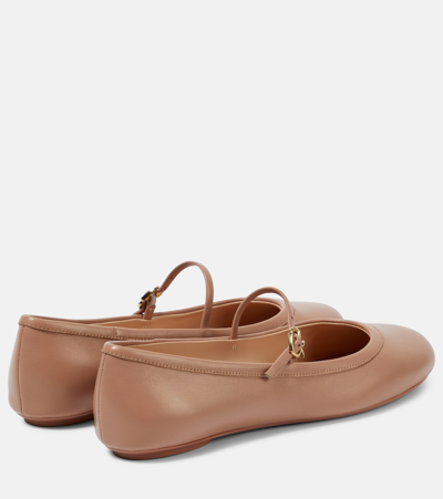 Shop Gianvito Rossi Carla Leather Ballet Flats In Beige