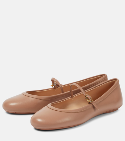 Shop Gianvito Rossi Carla Leather Ballet Flats In Beige