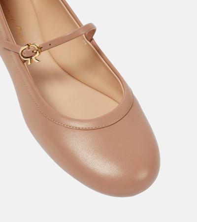 Shop Gianvito Rossi Carla Leather Ballet Flats In Beige