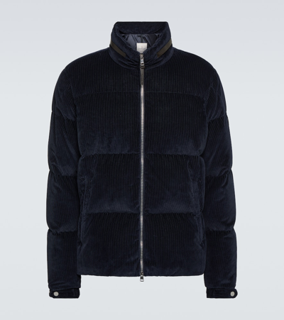 Shop Moncler Besbre Leather-trimmed Down Jacket In Blue