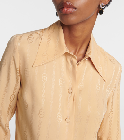 Shop Gucci Interlocking G Chain Jacquard Silk Shirt In Beige