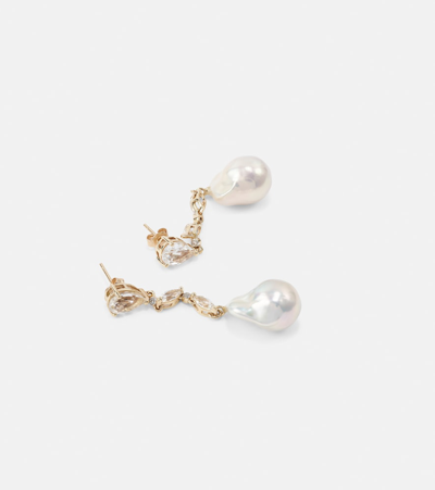 Mateo 14kt Gold Earrings With Pearls And Topaz In White