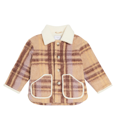 Shop Paade Mode Teddy-trimmed Checked Coat In Multicoloured