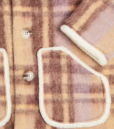 Paade Mode Teddy-trimmed Checked Coat In Multicoloured