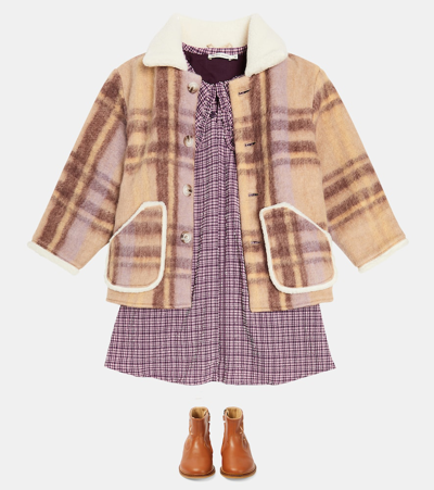 Shop Paade Mode Teddy-trimmed Checked Coat In Multicoloured
