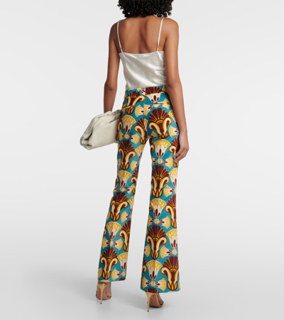 Shop La Doublej Saturday Night Printed Velvet Flared Pants In Multicoloured