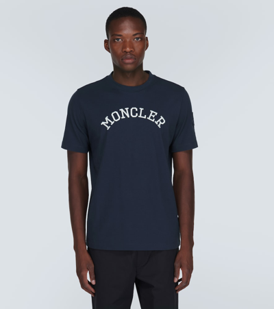 Shop Moncler Logo-embroidered T-shirt In Blue