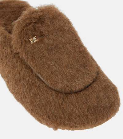 Shop Max Mara Teddymulen Shearling-trimmed Slippers In Brown