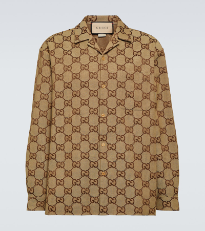 Shop Gucci Maxi Gg Jacquard Canvas Shirt In Beige