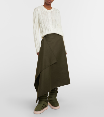 Shop Moncler Wool And Cashmere Midi Skirt In Black