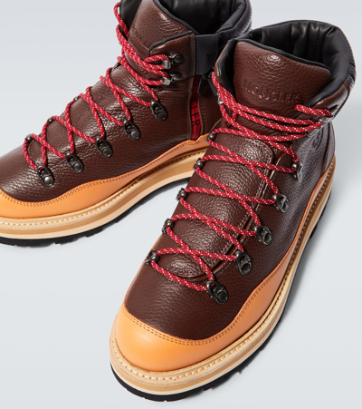 Shop Moncler Peka Trek Leather Hiking Boots In Brown