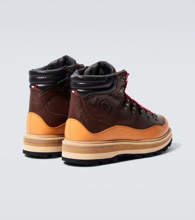 Shop Moncler Peka Trek Leather Hiking Boots In Brown