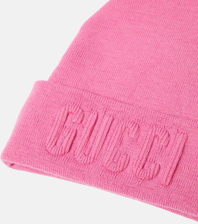 Shop Gucci Logo Wool Beanie In Pink