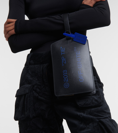 Off-white Zip Tie Medium Leather Clutch In Black