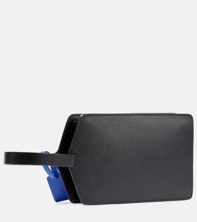 Off-white Zip Tie Medium Leather Clutch In Black