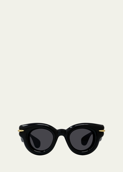 Shop Loewe Inflated Pantos Acetate Round Sunglasses In Sblk/smk