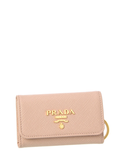 Shop Prada Logo Snap Saffiano Leather Key Case In Pink