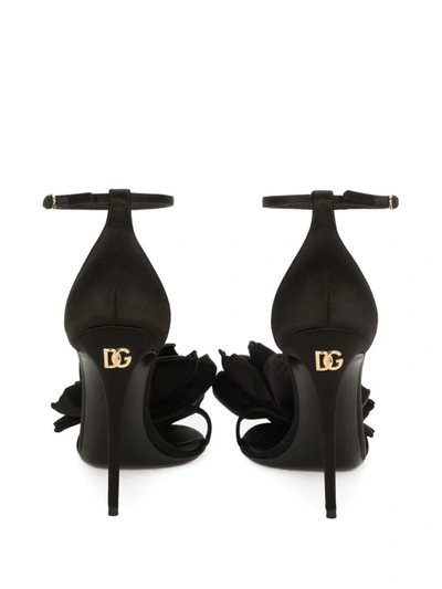 Shop Dolce & Gabbana Satin Sandal With Flower In Black