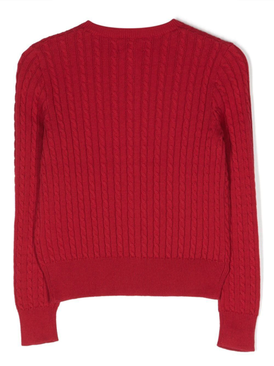 Shop Polo Ralph Lauren Minicablbear Sweater Cardigan In Red
