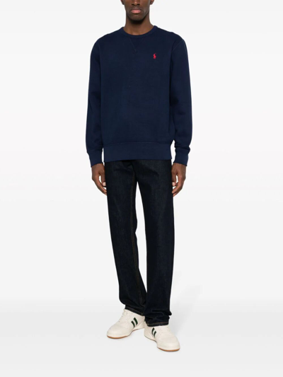 Shop Polo Ralph Lauren Long Sleeve Knit Crew Neck Sweatshirt In Blue