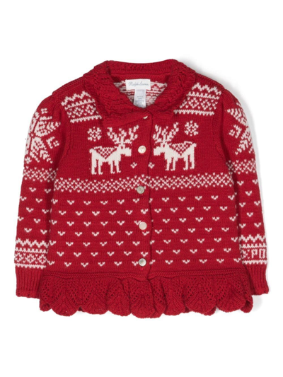 Shop Polo Ralph Lauren Reindeer Sweater Cardigan In Red