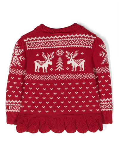 Shop Polo Ralph Lauren Reindeer Sweater Cardigan In Red