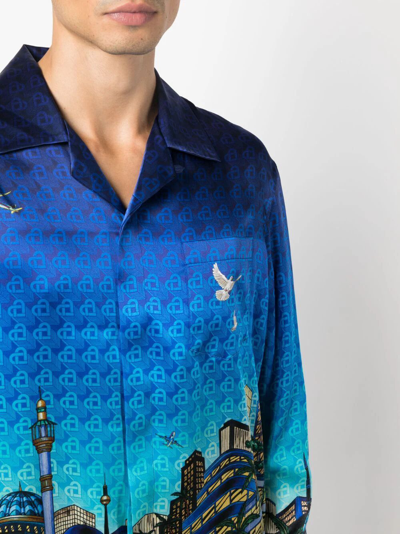 Shop Casablanca Cuban Collar Long Sleeve Shirt In Multicolour