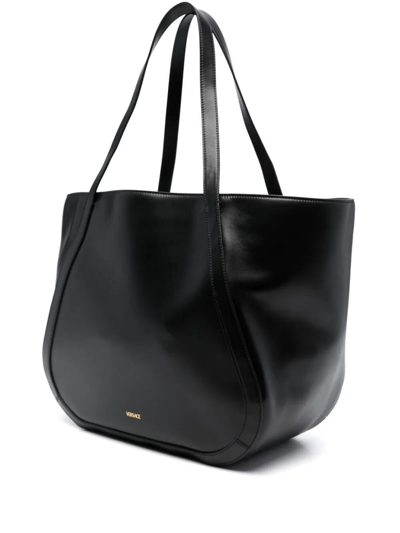 Shop Versace Large Tote Calf Leather In Black