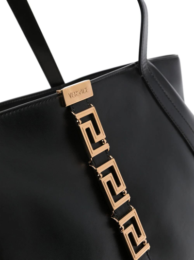 Shop Versace Large Tote Calf Leather In Black