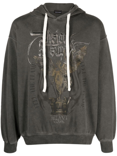 Shop Vision Of Super Stonewash Hoodie With Rock Mather Graphic In Grey