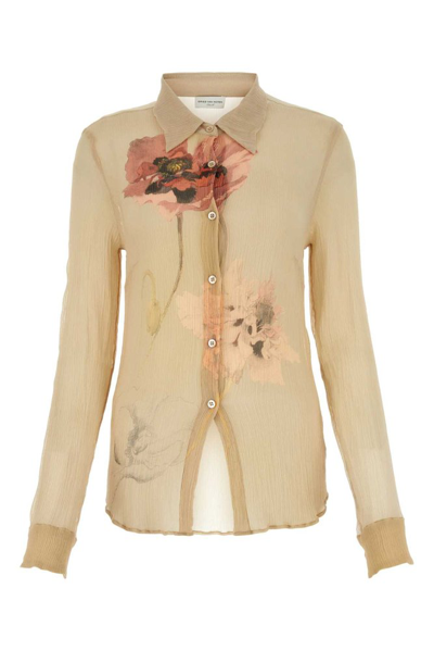 Shop Dries Van Noten Floral Printed Buttoned Shirt In Beige