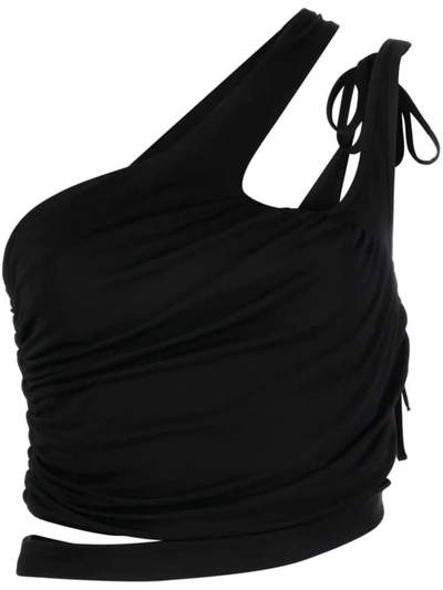 Shop Andreädamo Andreādamo Draped Jersey Asymmetric Top Clothing In Black