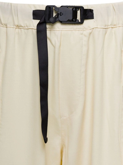 Shop Bonsai Beige Relaxed Cargo Pants With Buckle Fastening In Cotton Man