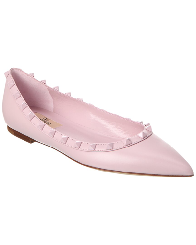 Shop Valentino Rockstud Leather Flat In Pink