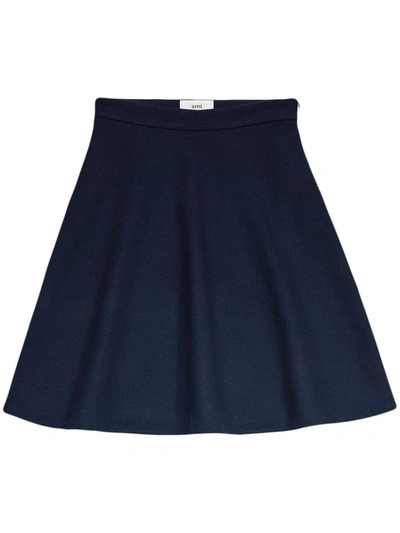 Shop Ami Alexandre Mattiussi Ami Paris Viring-wool Blend A-line Skirt In Night Blue
