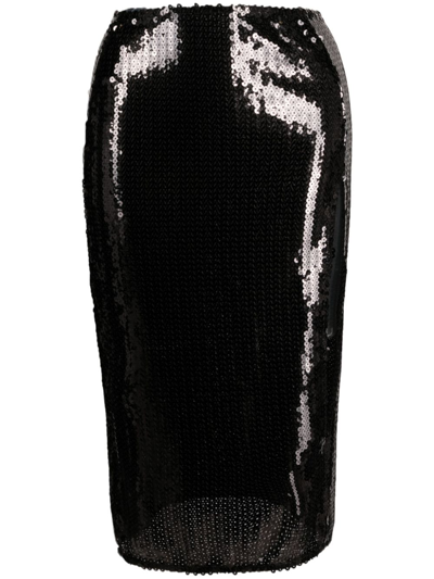 Shop Nensi Dojaka Black Sequinned Midi Skirt