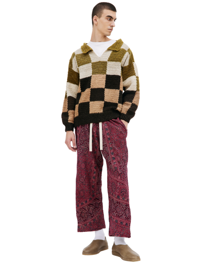 Shop Karu Research Wool Knitted Check Sweater In Multicolor