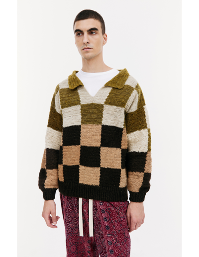 Shop Karu Research Wool Knitted Check Sweater In Multicolor