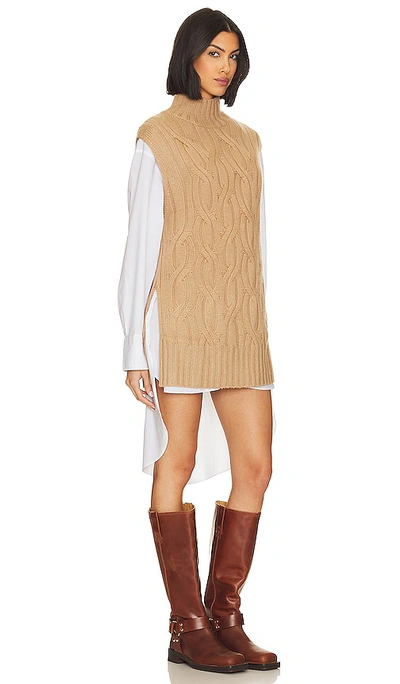 Shop Autumn Cashmere Chunky Cable Sleeveless Tunic In Camel