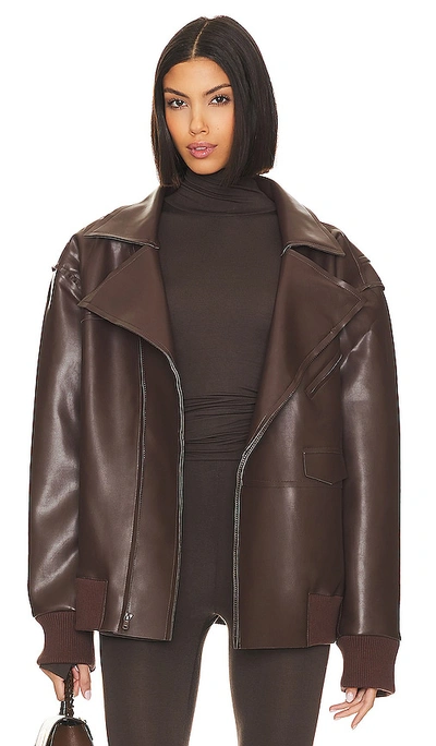 Shop Norma Kamali Oversized Moto Jacket In Chocolate